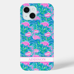 Funda Para iPhone 15 Flamencos Monogramados Acuarela