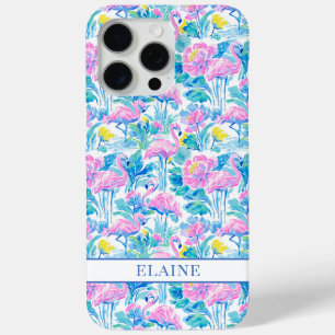 Funda Para iPhone 15 Pro Max Flamencos Rosa Acuarela Monogramados