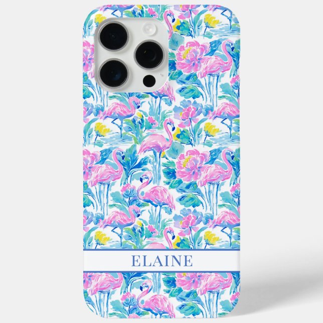 Funda De Case-Mate Para iPhone Flamencos Rosa Acuarela Monogramados (Reverso )