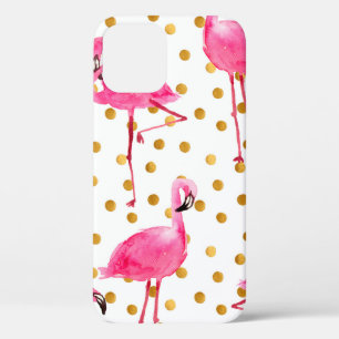 Funda Para iPhone 12 Flamencos rosados de color acuático con costuras d