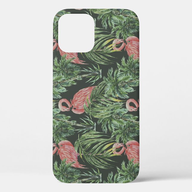 Funda De Case-Mate Para iPhone Flamencos rosados, patrón de cosecha tropical. (Reverso )