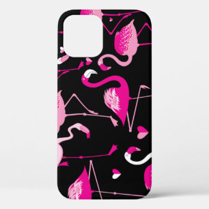 Funda Para iPhone 12 Flamencos rosados, patrón oscuro sin costuras.