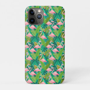 Funda Para iPhone 11 Pro Flamencos rosados tropicales follaje de la selva