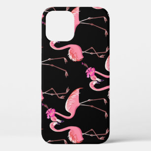 Funda Para iPhone 12 Flamencos rosados: Vintage de fondo negro