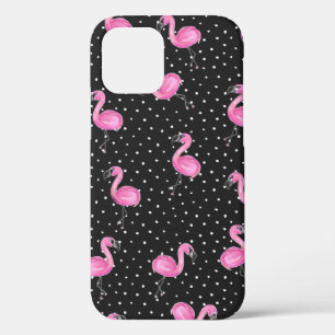 Funda Para iPhone 12 flamencos rosas en punto de polka