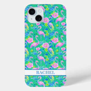 Funda Para iPhone 15 Mini Flamencos Rosas Monogramados