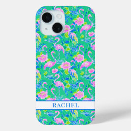 Funda Para iPhone 15 Flamencos Rosas Monogramados