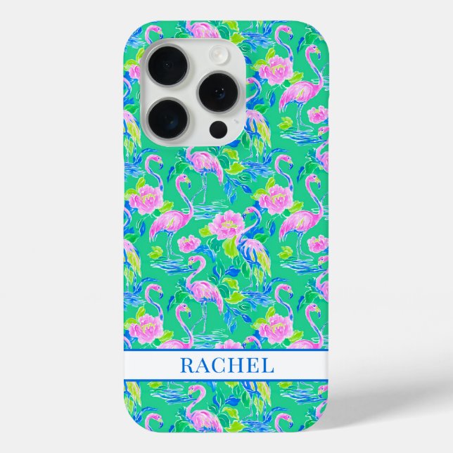 Funda De Case-Mate Para iPhone Flamencos Rosas Monogramados (Reverso )