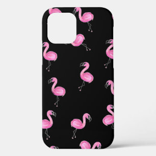 Funda Para iPhone 12 flamencos rosas sobre negro