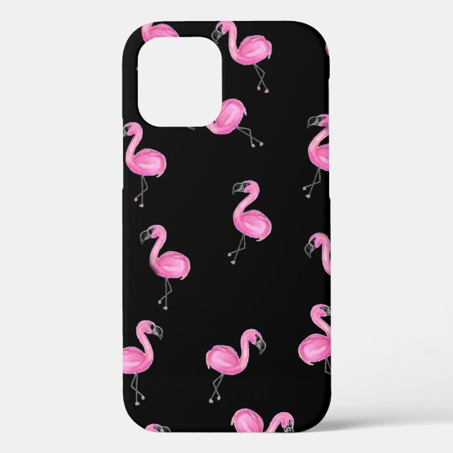 Funda De Case-Mate Para iPhone flamencos rosas sobre negro (Reverso )
