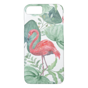 Funda Para iPhone 8/7 Flamencos y hojas rosadas.