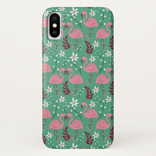 Funda De Case-Mate Para iPhone Flamingo floral sin soldadura patrón rosa verde (Reverso)