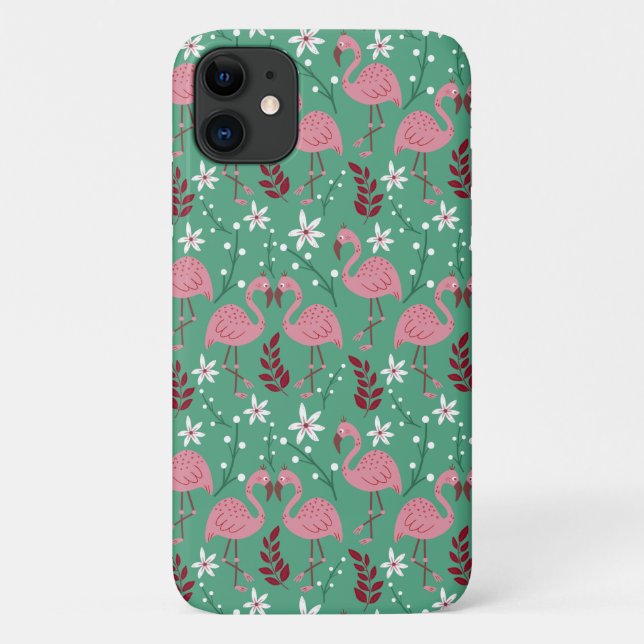 Funda De Case-Mate Para iPhone Flamingo floral sin soldadura patrón rosa verde (Reverso)