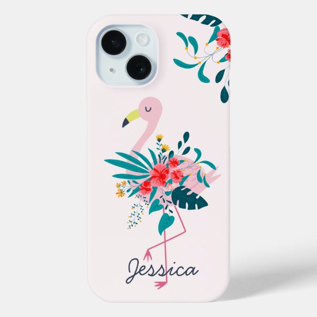 Funda De Case-Mate Para iPhone Flamingo floral tropical cutáneo (Reverso )
