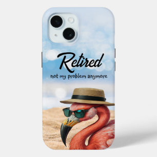 Funda Para iPhone 15 Flamingo retirado en la playa con Gorra y gafas de