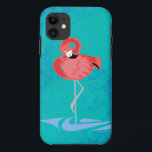 Funda Para iPhone 11 Flamingo rosa<br><div class="desc">Dibujo vectorial de un flamingo rosa sobre un fondo azul texturado.</div>