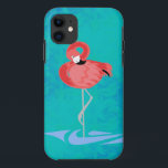 Funda Para iPhone 11 Flamingo rosa<br><div class="desc">Dibujo vectorial de un flamingo rosa sobre un fondo azul texturado.</div>