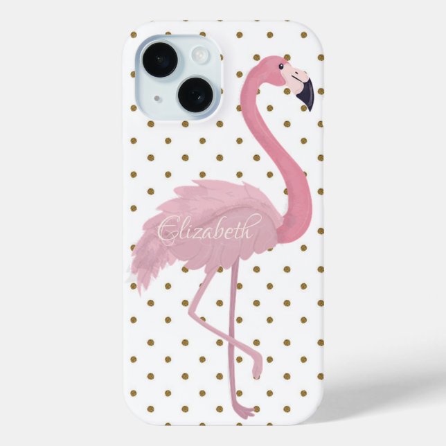 Funda De Case-Mate Para iPhone Flamingo rosa adorable, puntos de polka personaliz (Reverso )