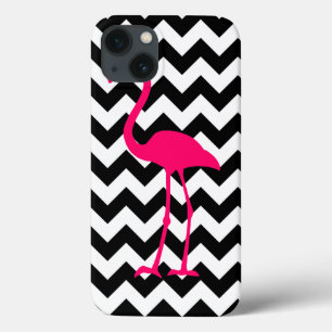 Funda Para iPhone 13 Flamingo rosa brillante negro y negro zigzag blanc