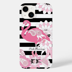 Funda Para iPhone 14 De Case-Mate Flamingo rosa de franja negra y blanca