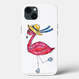 Funda Para iPhone 13 Flamingo rosa dulce y caprichoso en los patines