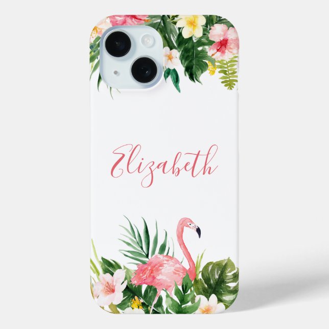 Funda De Case-Mate Para iPhone Flamingo rosa floral tropical personalizado (Reverso )
