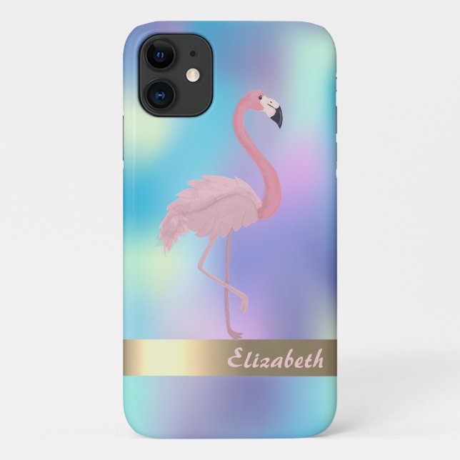 Funda De Case-Mate Para iPhone Flamingo rosa moderno Holográfico (Reverso)
