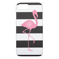 Flamingo rosa monogramado + negro + franjas blanca