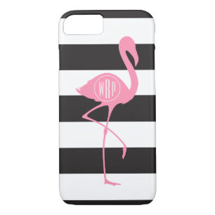 Funda Para iPhone 8/7 Flamingo rosa monogramado + negro + franjas blanca