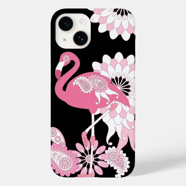 Funda De Case-Mate Para iPhone Flamingo rosa negro moderno (Reverso )