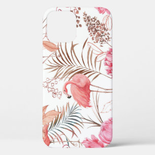 Funda Para iPhone 12 Flamingo rosa, patrón de color de peonía.