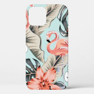 Funda Para iPhone 12 Flamingo rosa tropical con flores de orquídea y pu