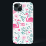 Funda Para iPhone 13 Flamingo rosa y flores tropicales G7<br><div class="desc">Flamencos rosados y flores y hojas tropicales sin fisuras G7</div>