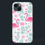 Funda Para iPhone 13 Flamingo rosa y flores tropicales G7<br><div class="desc">Flamencos rosados y flores y hojas tropicales sin fisuras G7</div>