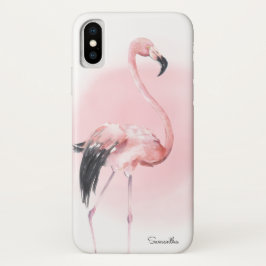 Funda Para iPhone X Flamingo rosado giratorio con nombre