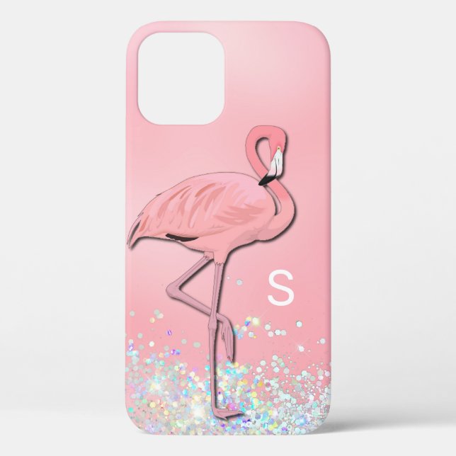 Funda De Case-Mate Para iPhone Flamingo rosado Monogramado (Reverso )