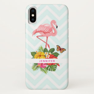 Funda Para iPhone X Flamingo rosado y flamante tropical hibiscus