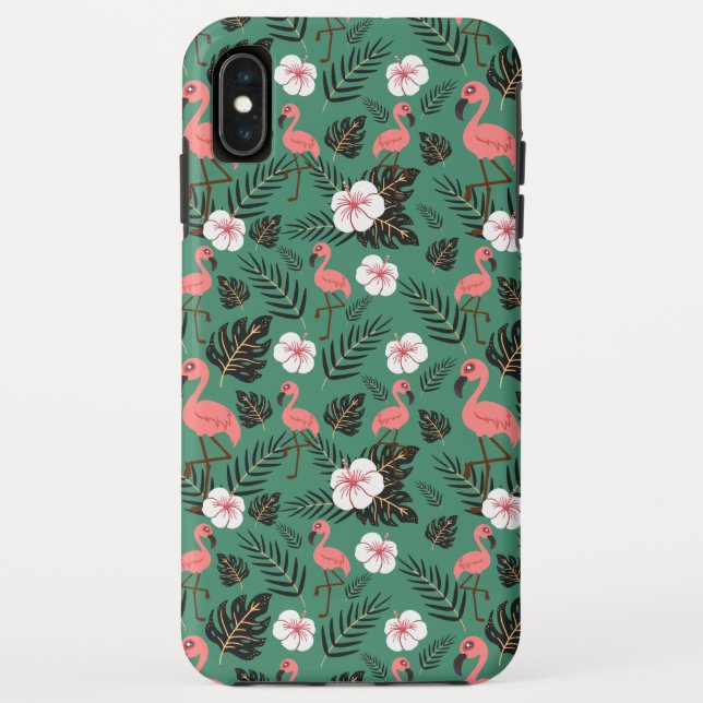 Funda De Case-Mate Para iPhone Flamingo seamless pattern pink on green background (Reverso)