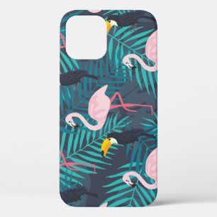 Funda Para iPhone 12 Flamingo, toucano: patrón de hojas tropicales