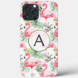 Funda Para iPhone 13 Pro Max Flamingo tropical colorido y hojas P & Monograma