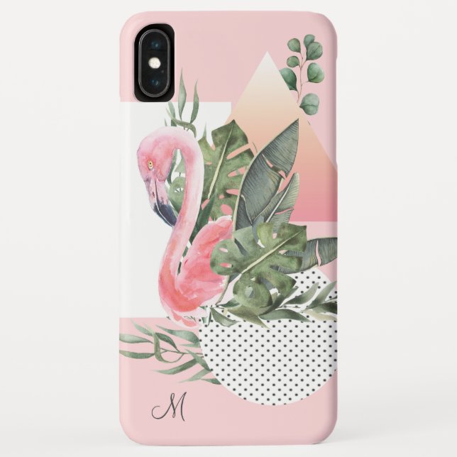 Funda De Case-Mate Para iPhone Flamingo tropical femenino con monograma (Reverso)