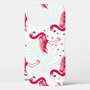 Funda Para iPhone 12 Flamingo y hojas tropicales, patrón de verano.