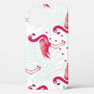 Funda Para iPhone 12 Flamingo y hojas tropicales, patrón de verano.
