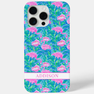 Funda Para iPhone 15 Pro Max Flamingos Monogramados Acuarela