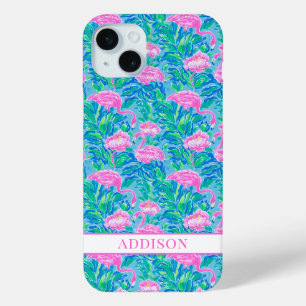 Funda Para iPhone 15 Mini Flamingos Monogramados Acuarela