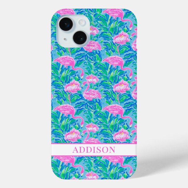 Funda De Case-Mate Para iPhone Flamingos Monogramados Acuarela (Reverso )