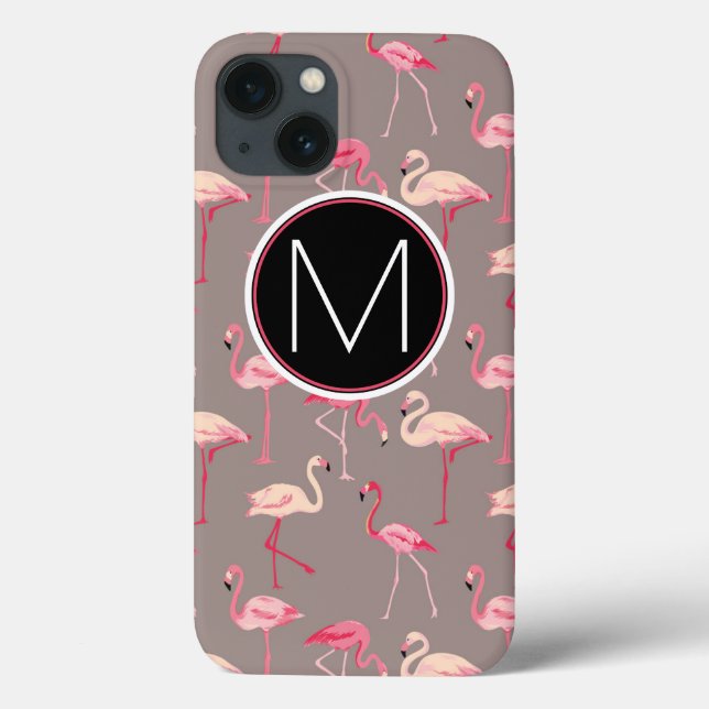 Funda De Case-Mate Para iPhone Flamingos retro | Monograma (Reverso)