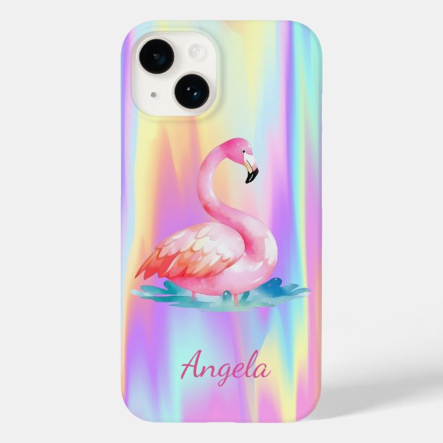 Funda De Case-Mate Para iPhone Flamingos rosados adorables Holográficos (Reverso )