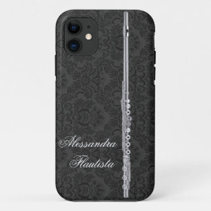 Funda Para iPhone 11 Flauta de plata en el damasco negro