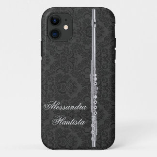Funda Para iPhone 11 Flauta de plata en el damasco negro